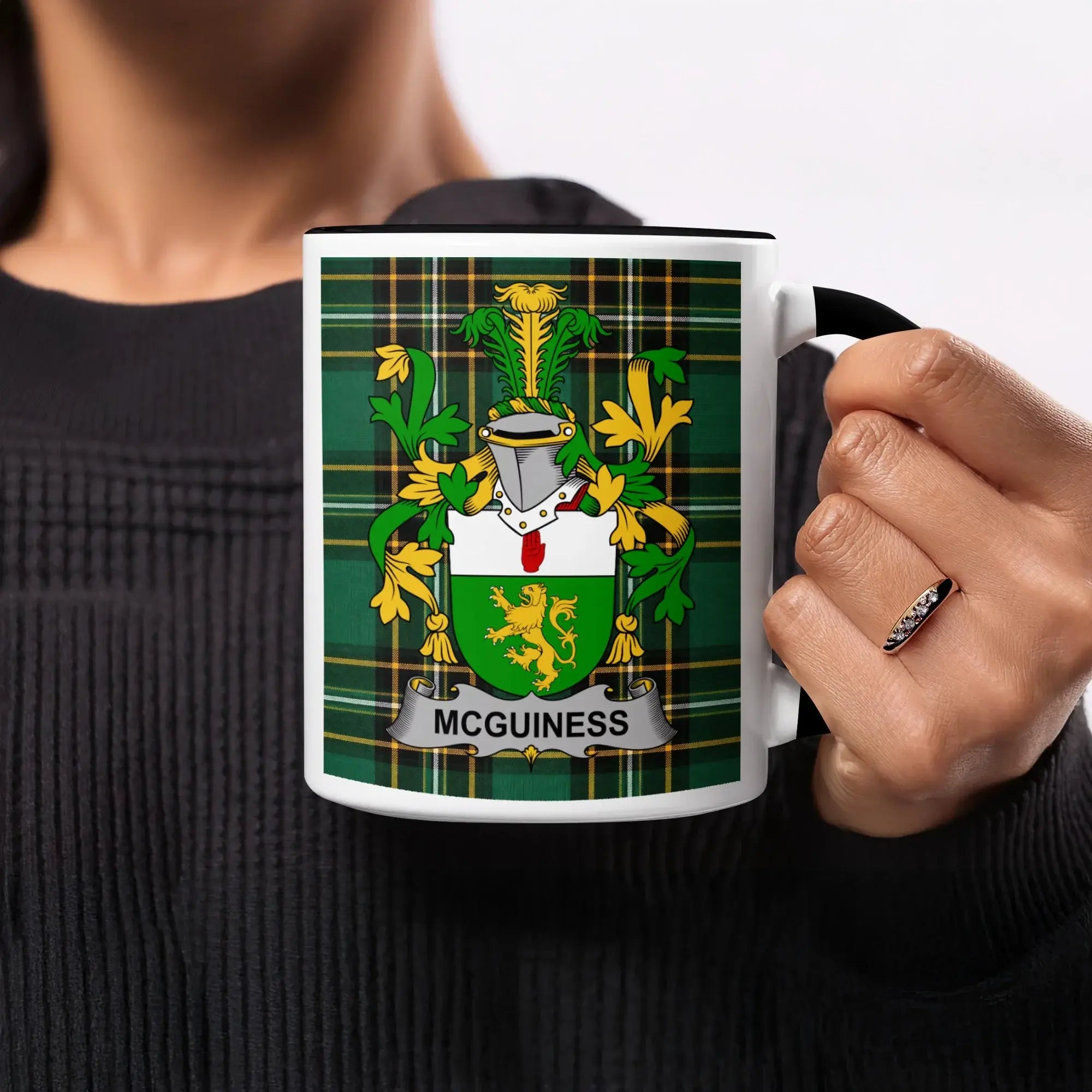 McGuinness Irish heritage mug with black handle and interior