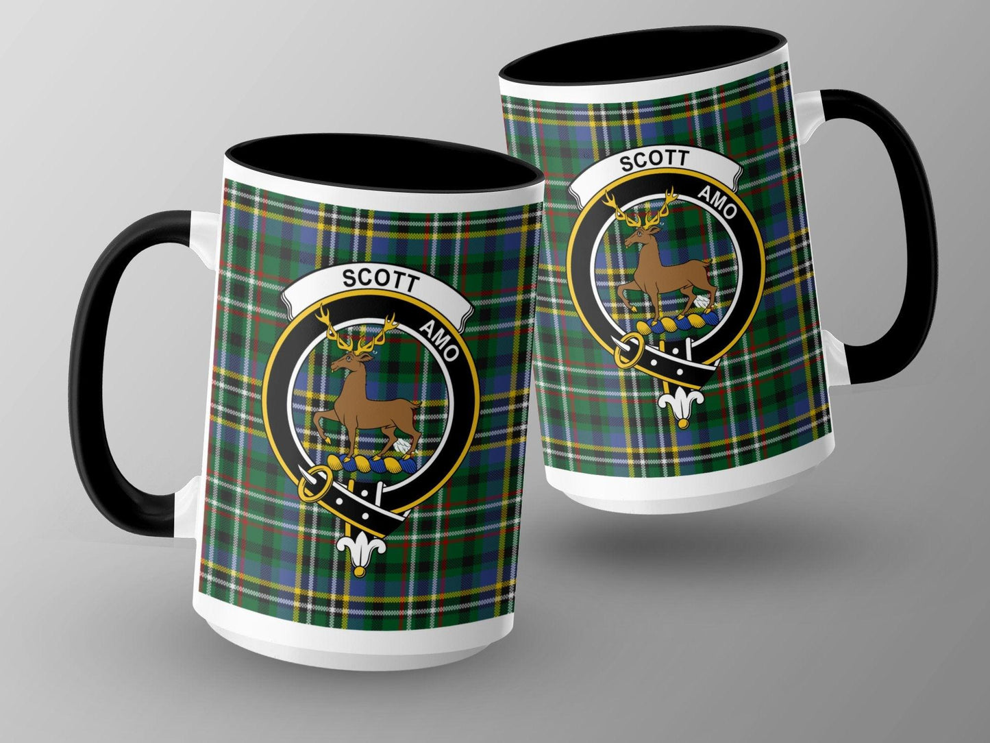 Scott Clan Crest Tartan Mug with Deer and Shield Design Mug - Living Stone Gifts