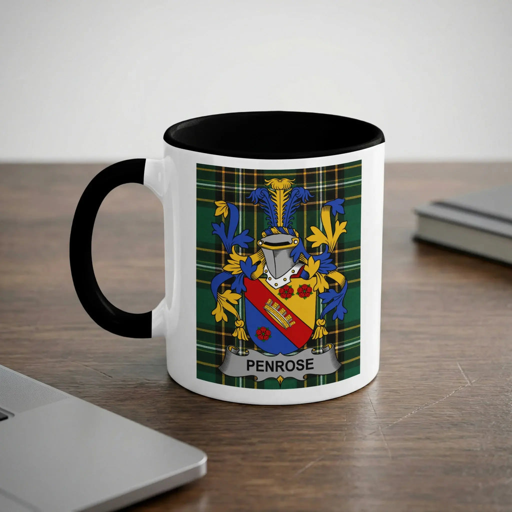 Penrose Irish heritage mug with black interior and surname crest
