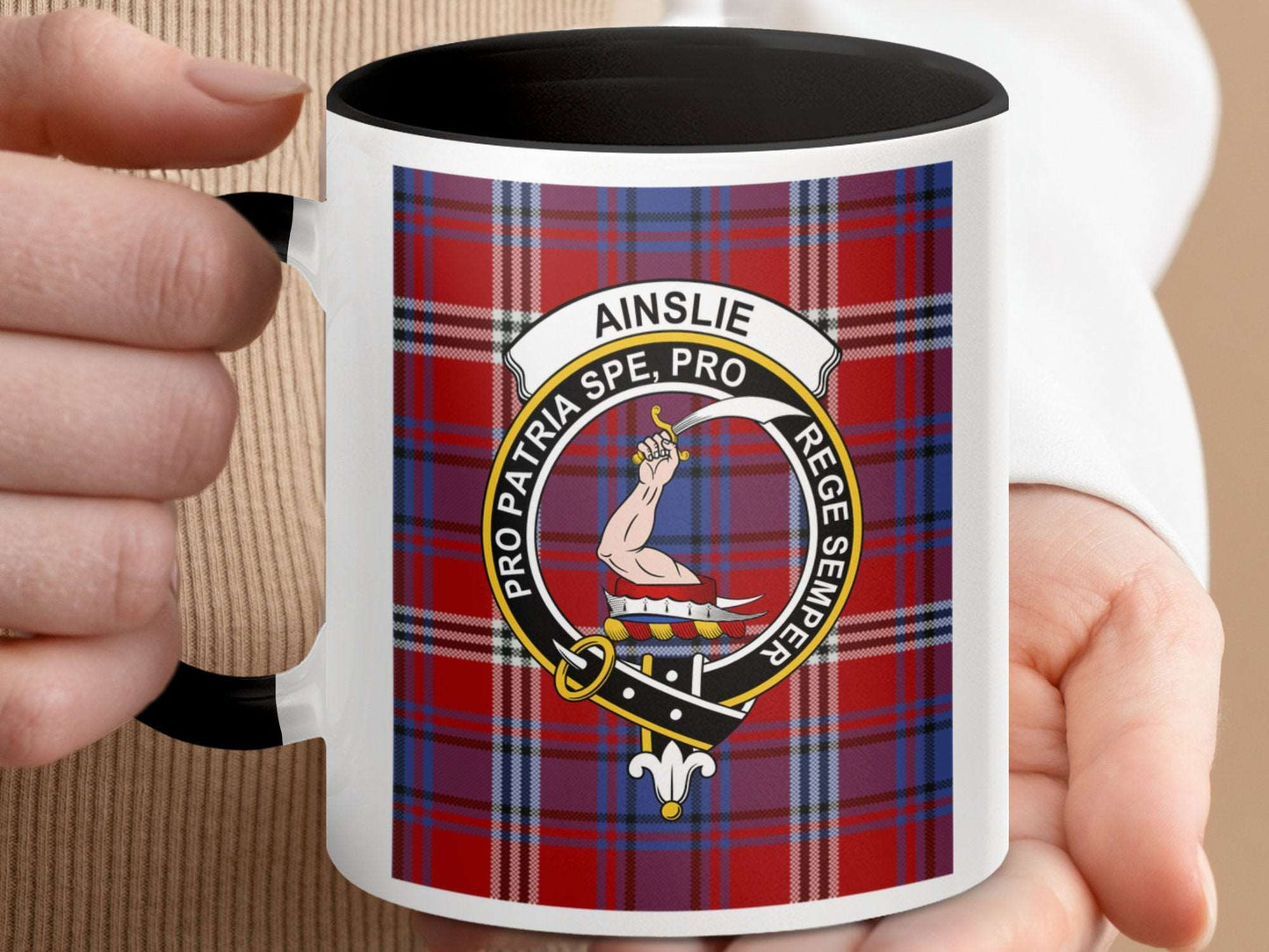 Ainslie Family Crest Plaid Design on Ceramic Mug - Living Stone Gifts