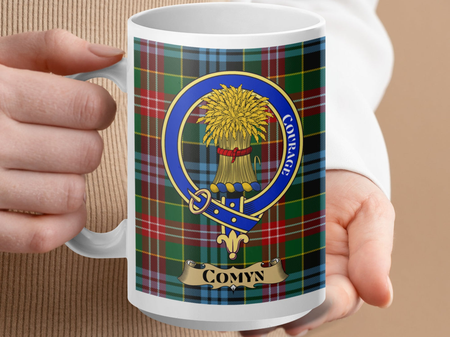 Clan Comyn Scottish Tartan Crest Novelty Mug - Living Stone Gifts