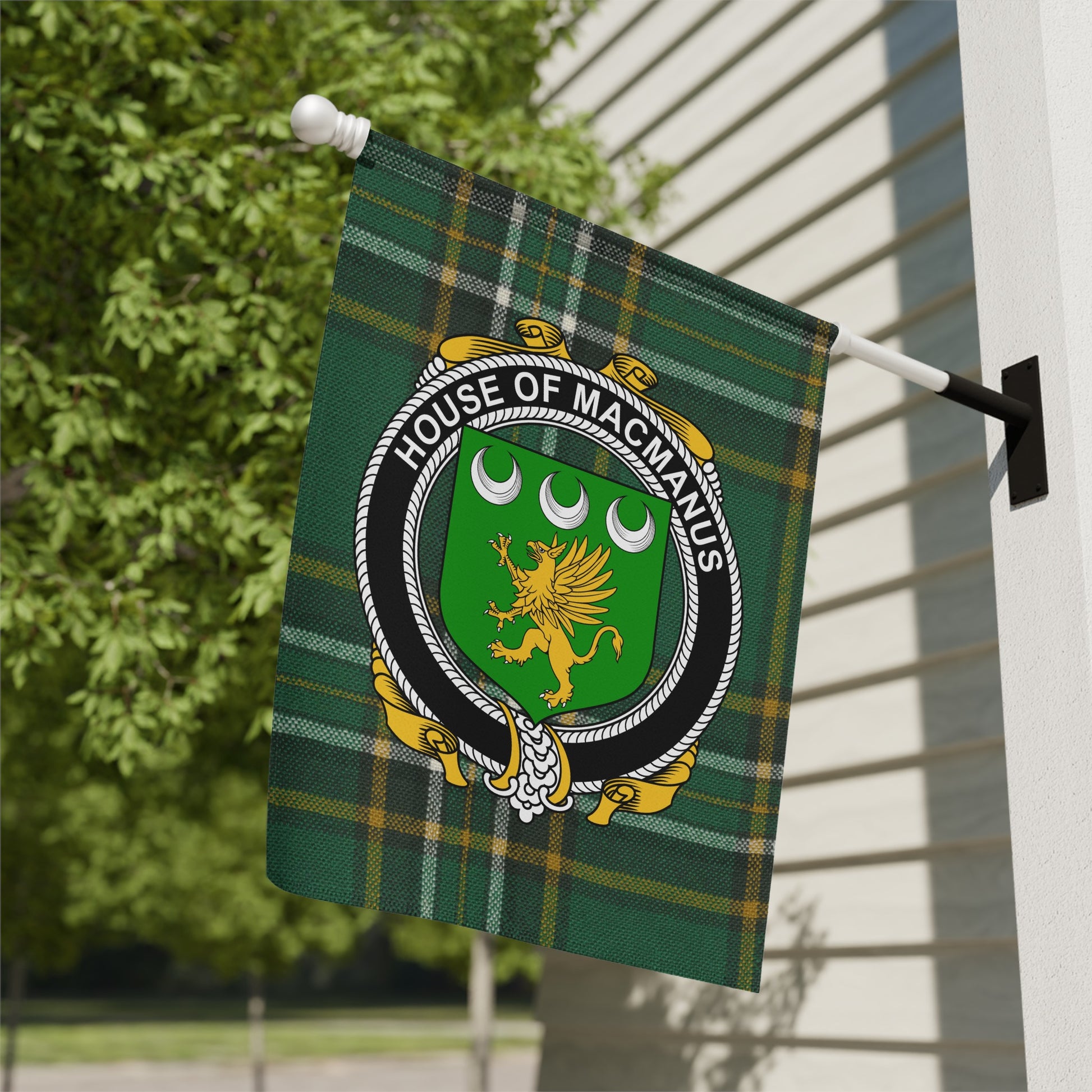 House of MacManus Green Family Crest Garden Flag