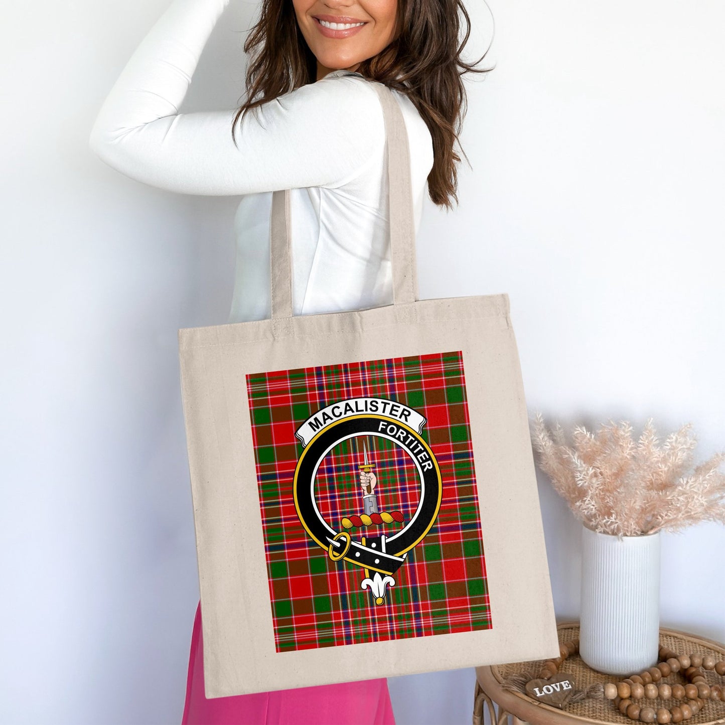 MacAlister Scottish Clan Crest Tartan Tote Bag - Living Stone Gifts