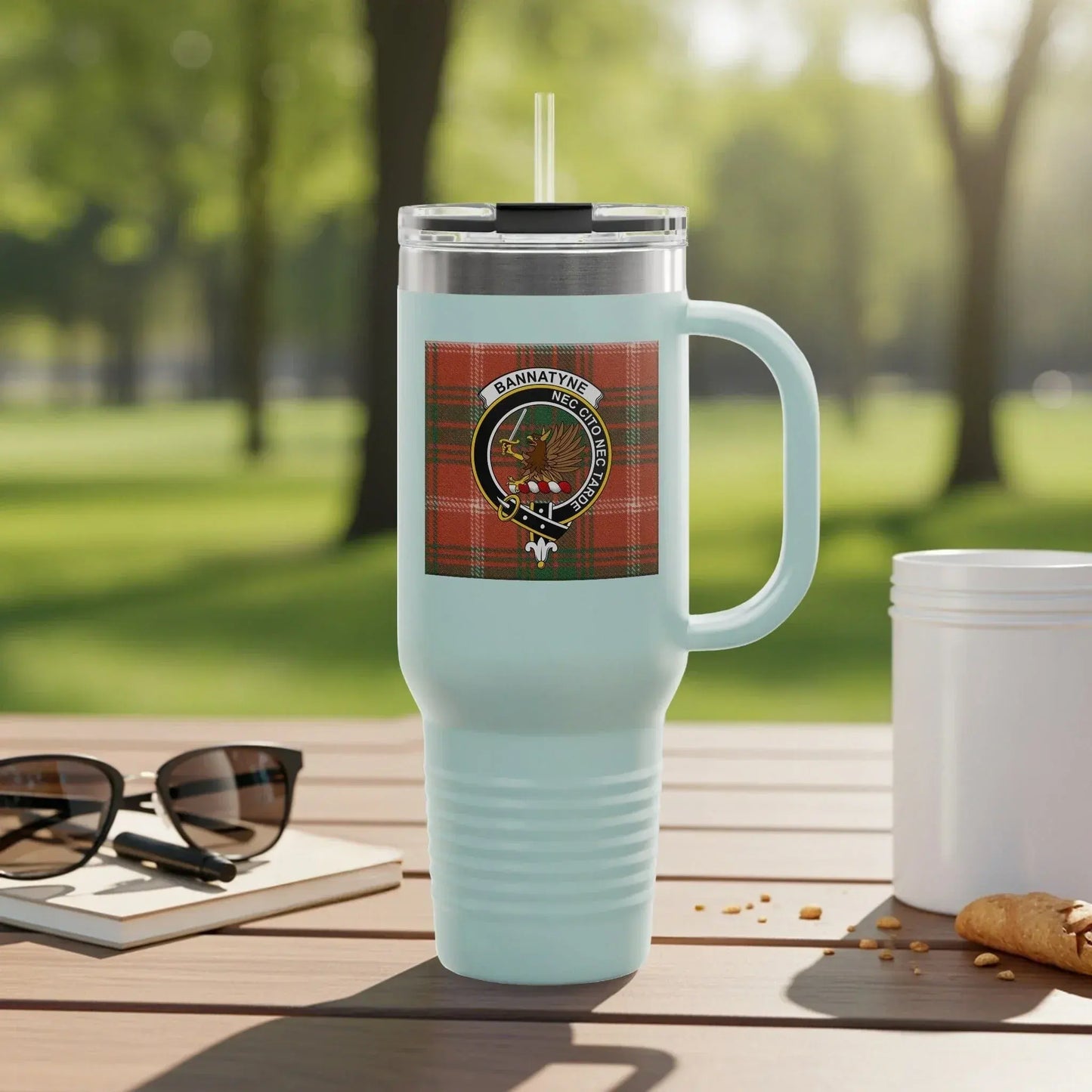 Insulated Travel Mug with Custom Tartan Design mug product