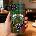 Clan Muir Durum Patientia Frango tartan phone case — glossy full-wrap print with clan crest on iPhone