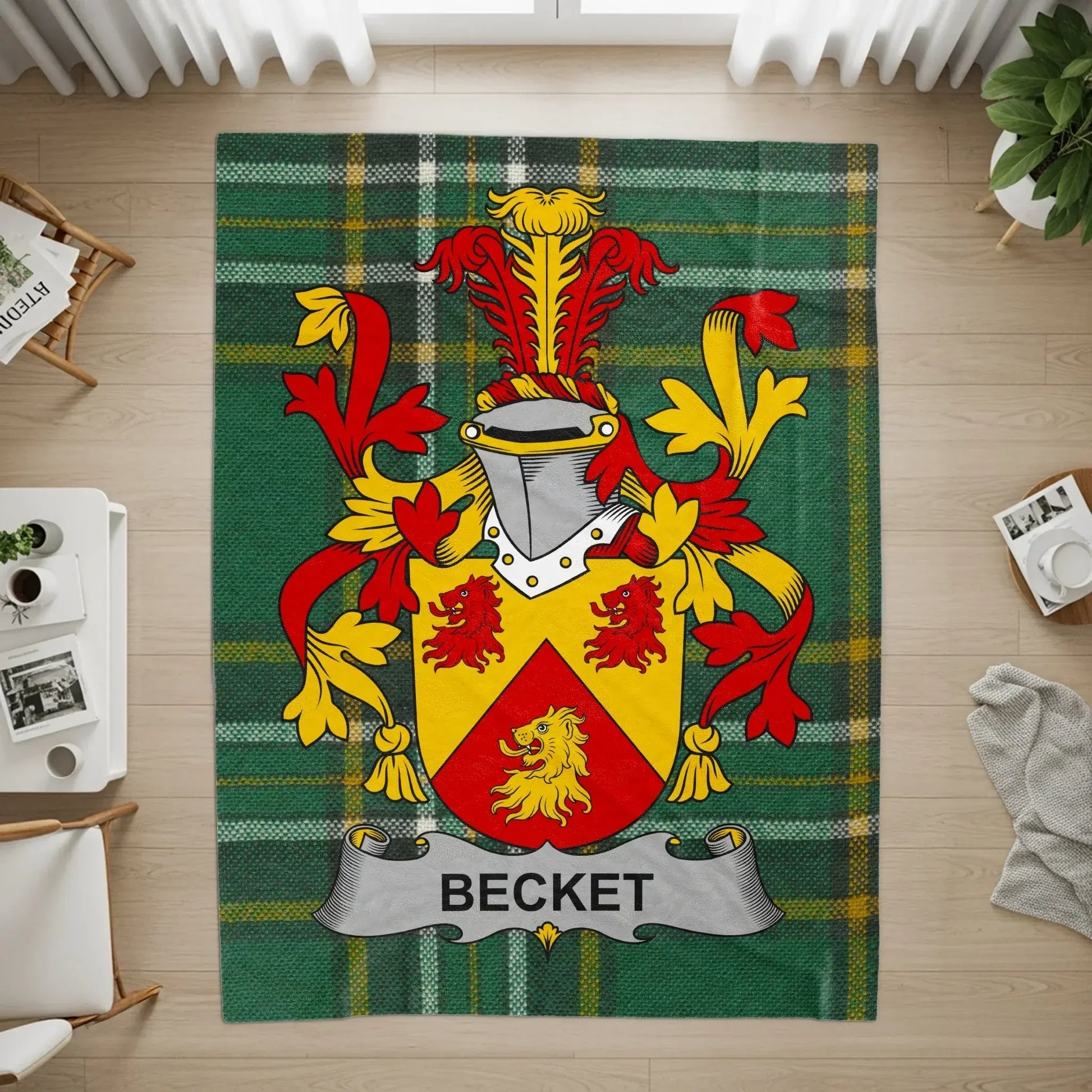 Becket Family Crest Tartan Shield green yellow product type