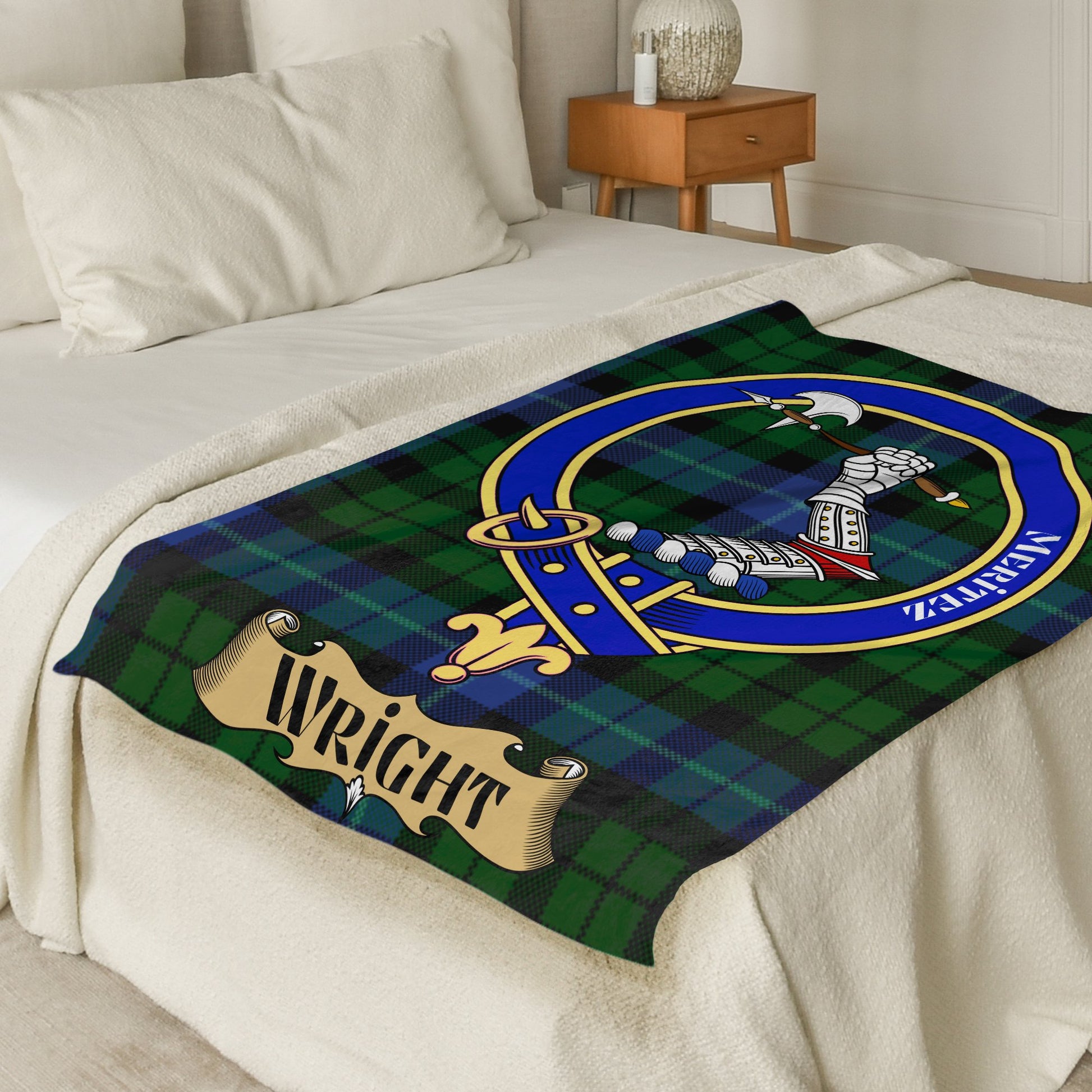 Scottish Clan Wright Tartan Throw Blanket - Living Stone Gifts