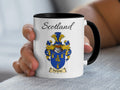 Porteous Scottish family crest accent mug with Scotland above the coat of arms design