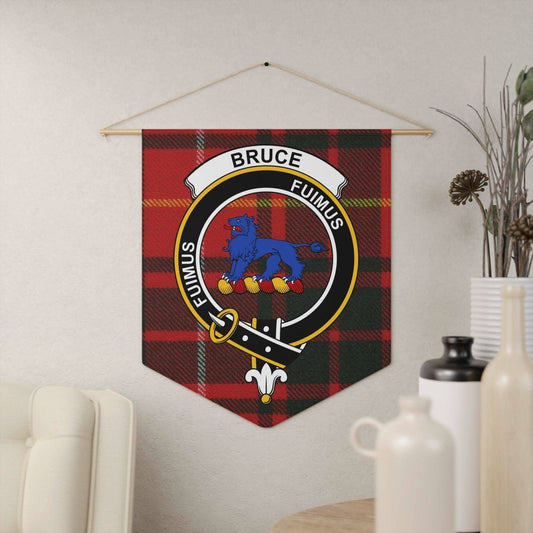 Bruce Clan Scottish Tartan Lion Motif Wall Pennant - Celtic Ancestry Gifts