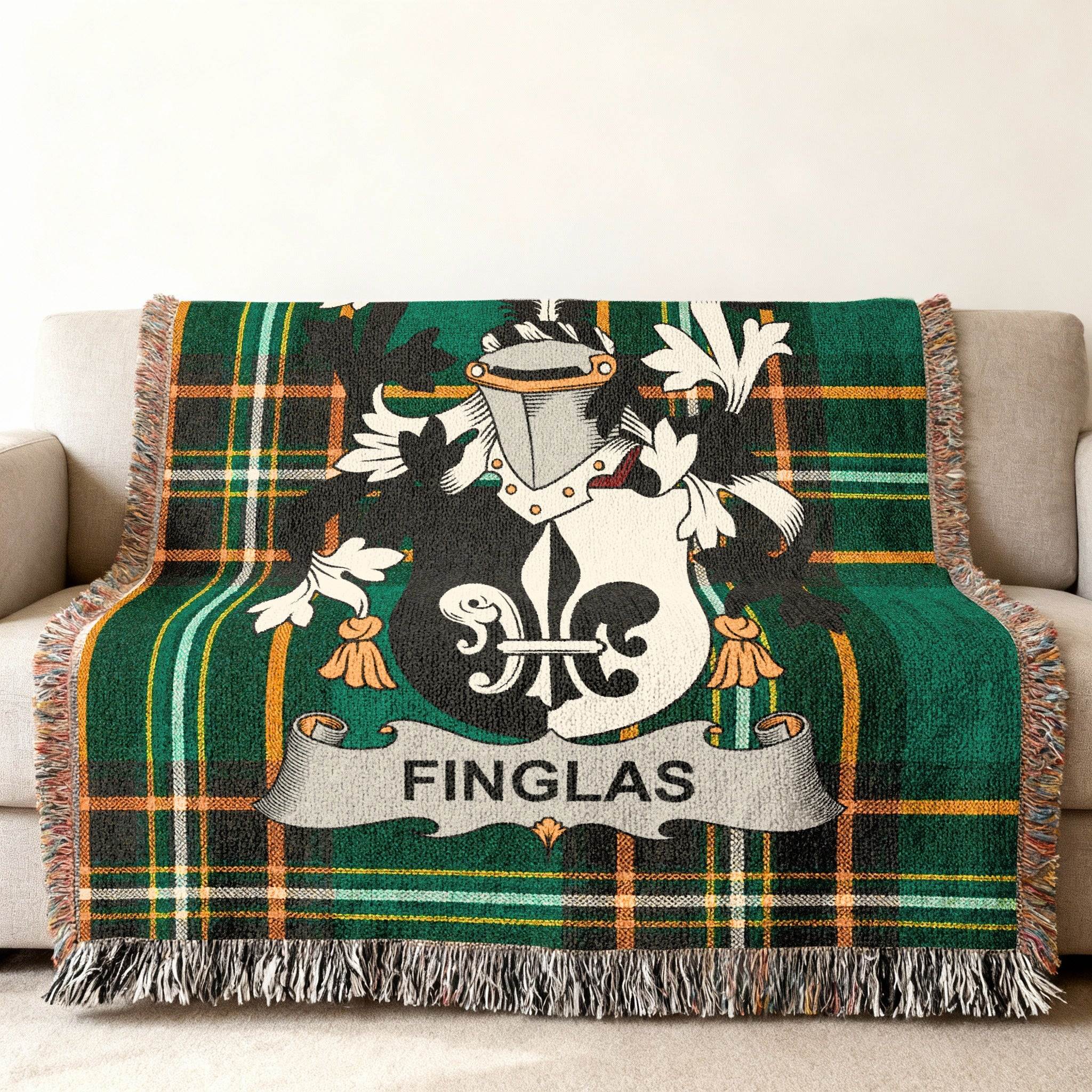 Finglas Family Coat Arms Green Plaid Throw Blanket product type