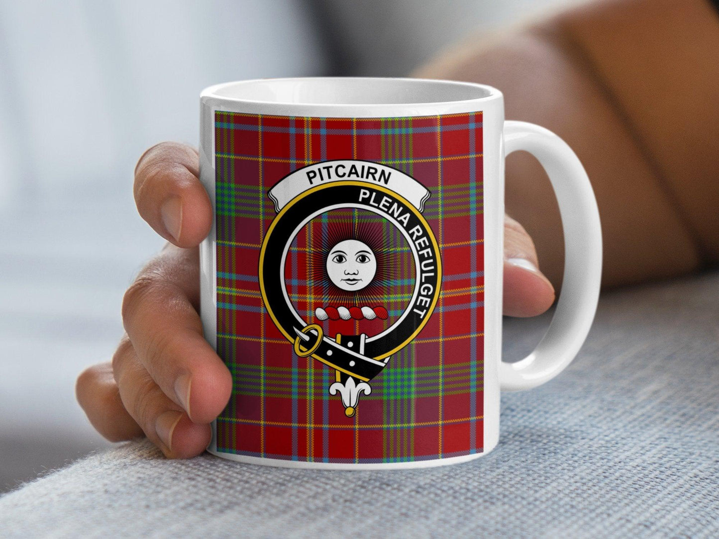 Pitcairn Clan Crest Red Tartan Chic Mug - Living Stone Gifts