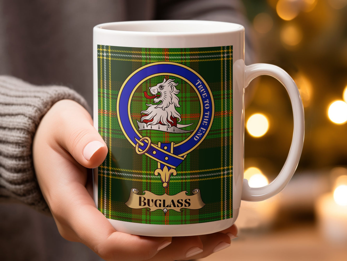 Scottish Buglass Clan Crest Design with Tartan Mug - Living Stone Gifts