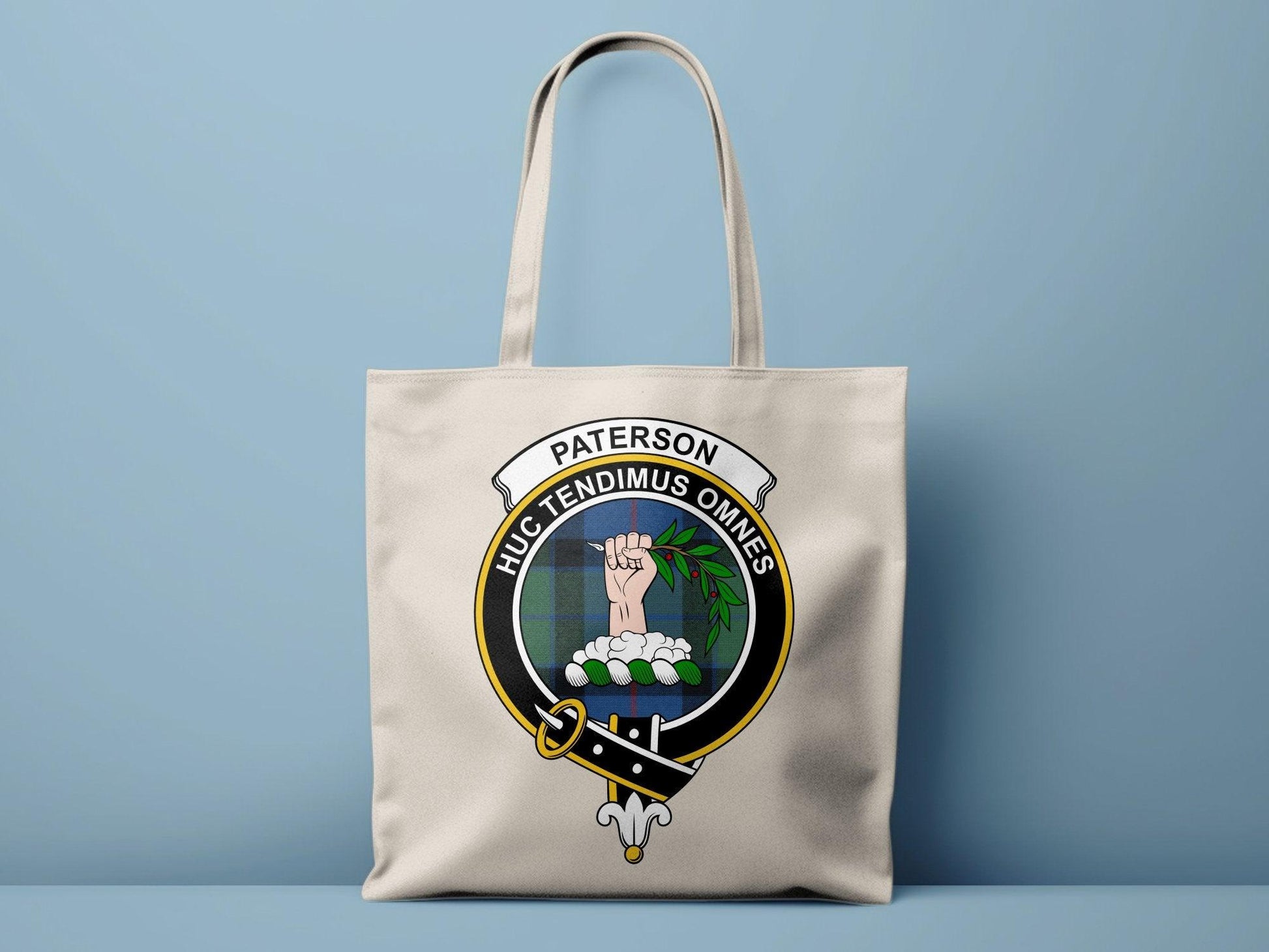 Paterson Scottish Clan Crest Tartan Tote Bags - Celtic Ancestry Gifts