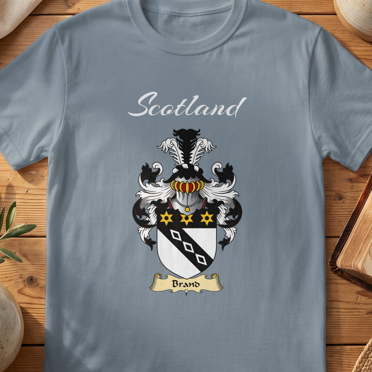 Brand Scottish family shield T-shirt in Stone Blue