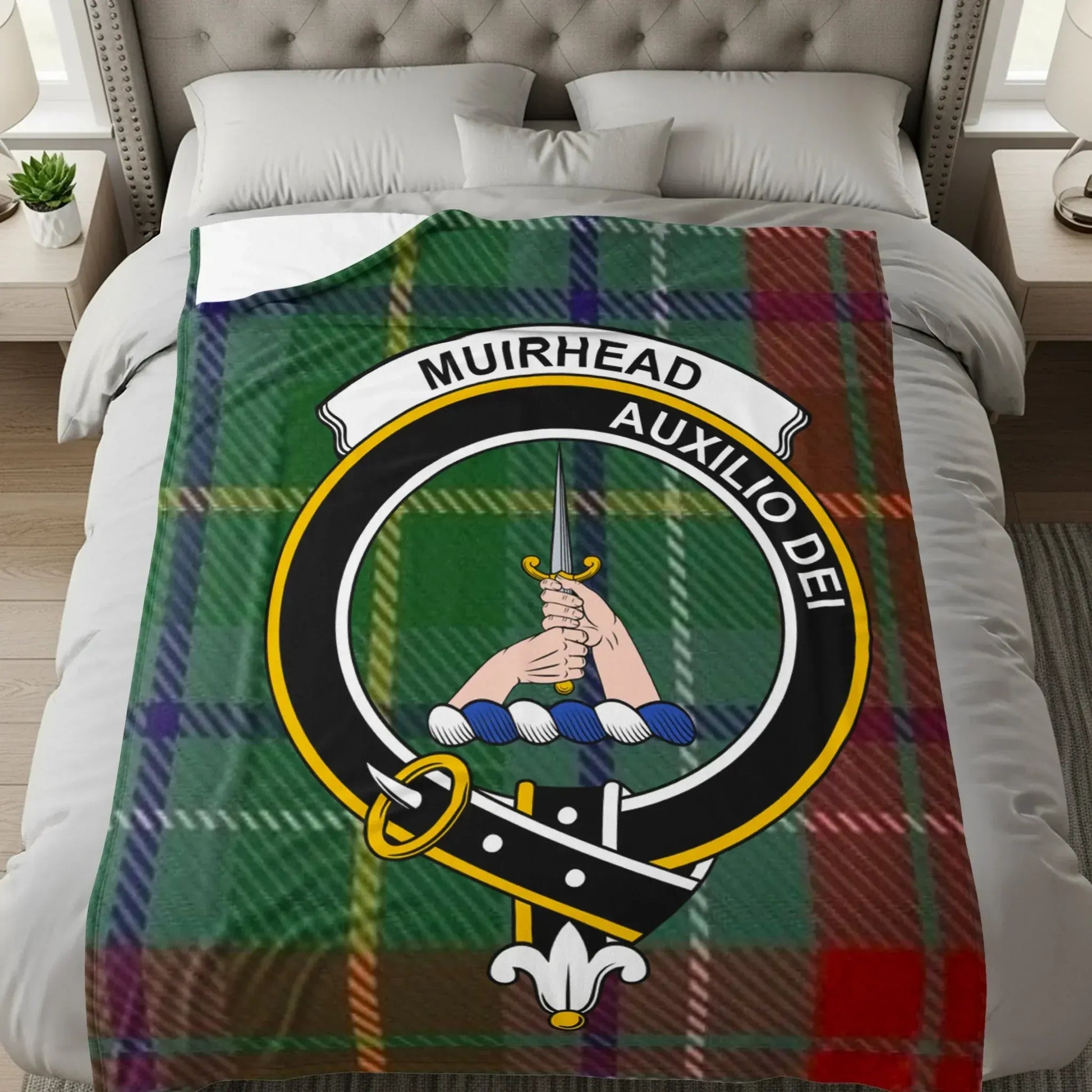 Muirhead Auxilio Dei Crest Tartan Blanket product type