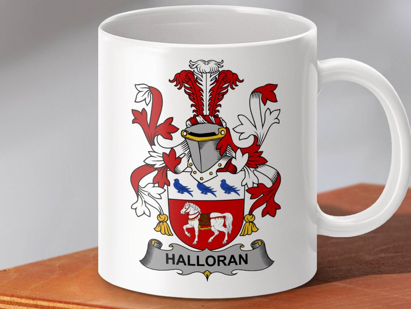 Halloran Irish Surname Family Crest Coat Arms Heraldry mug - Celtic Ancestry Gifts