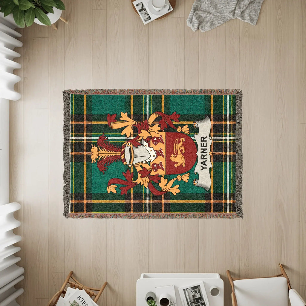 Yarner tartan rug with crest.
