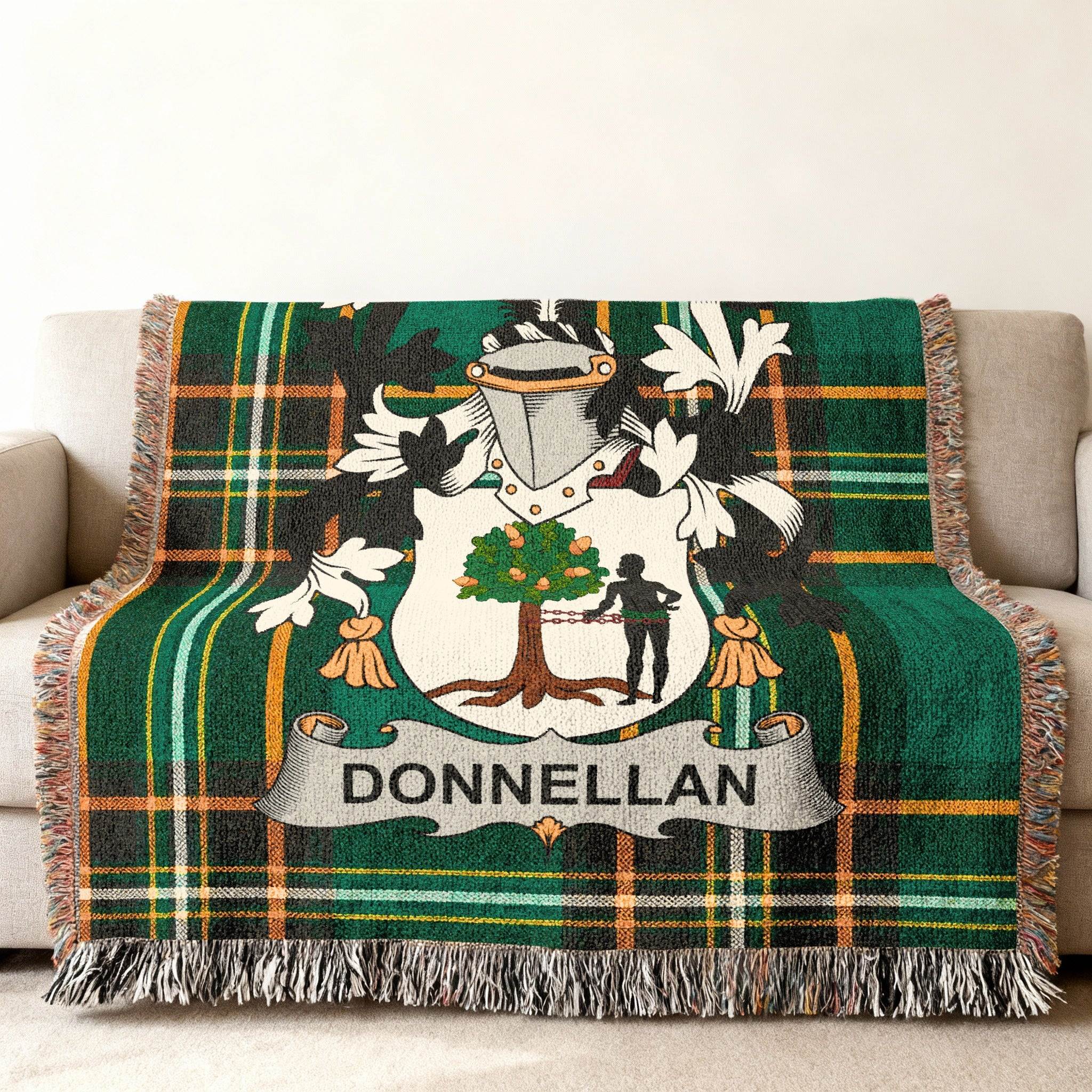 Donnellan Family Crest Plaid Pattern Green Black Blanket product type