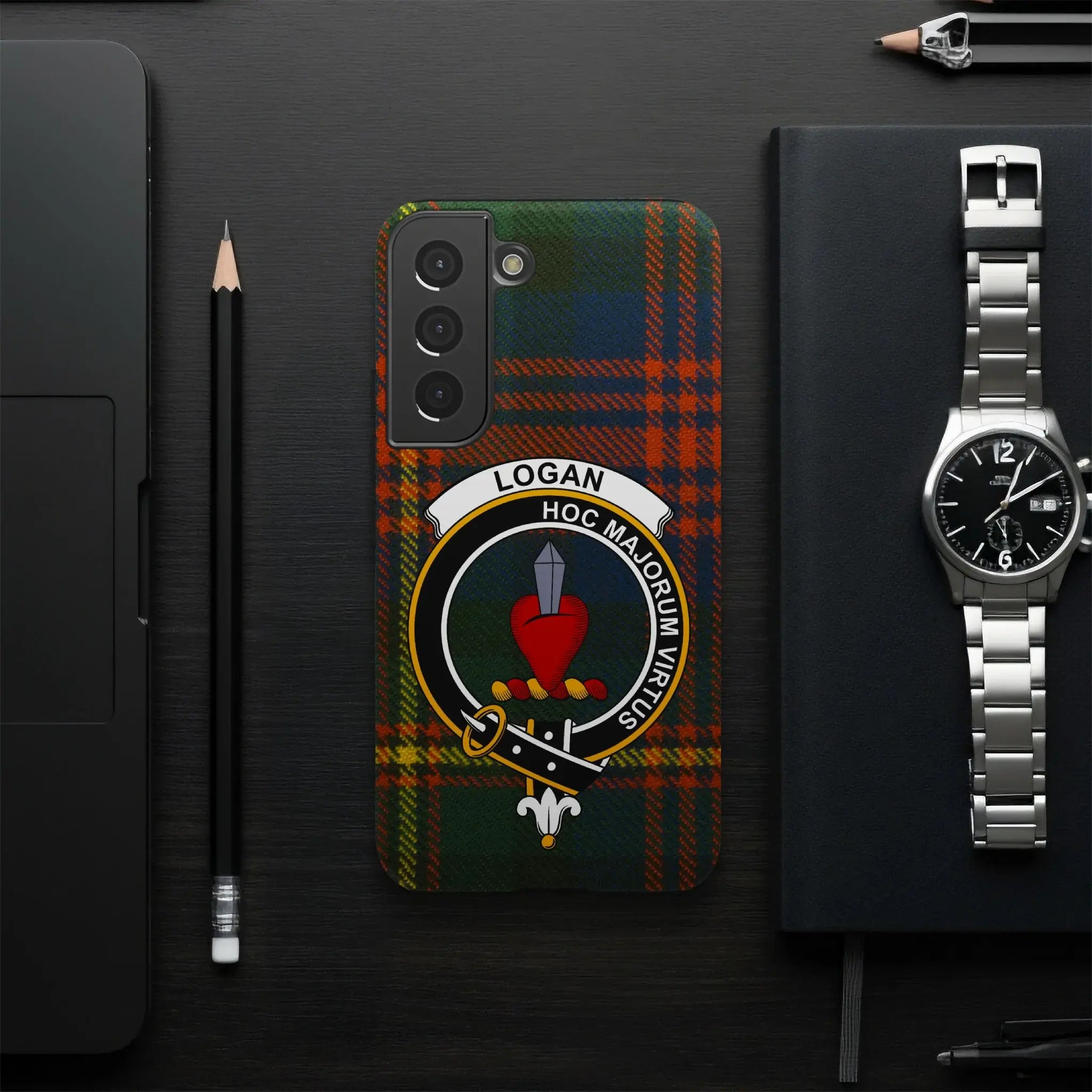 Logan Hoc Majorum Virtus phone case — slim profile, precise port cutouts