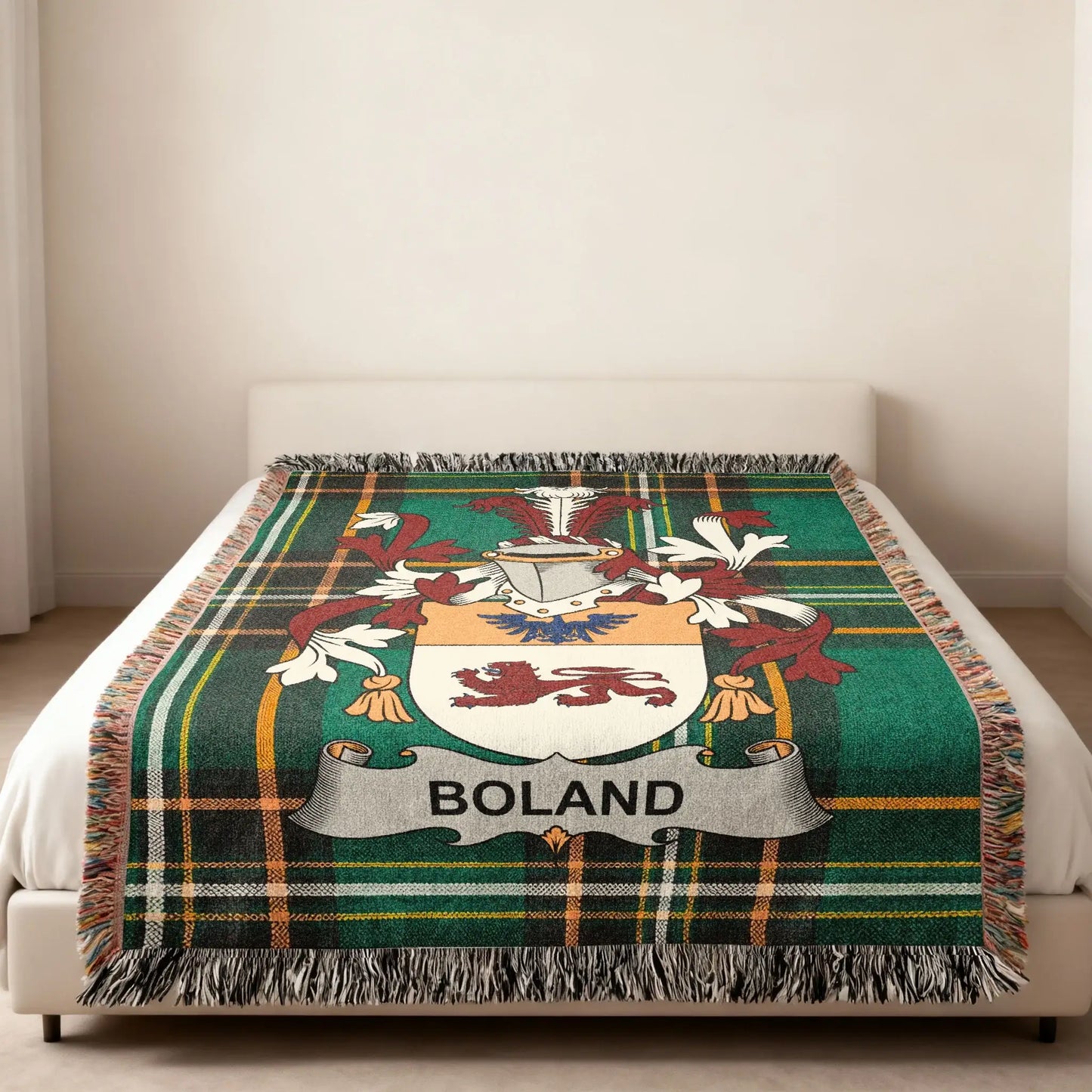 Boland Family Crest Green Plaid Throw Blanket product type