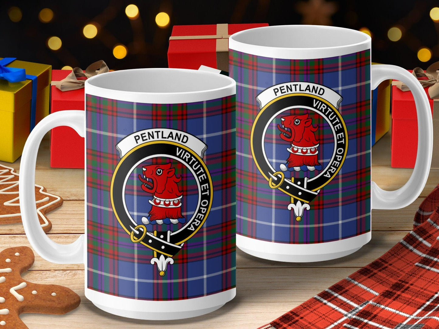 Pentland Clan Crest and Tartan Plaid Design Mug - Living Stone Gifts