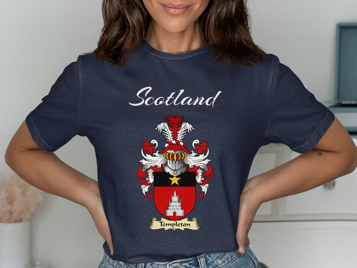 Templeton Scottish family shield design on Navy T-shirt