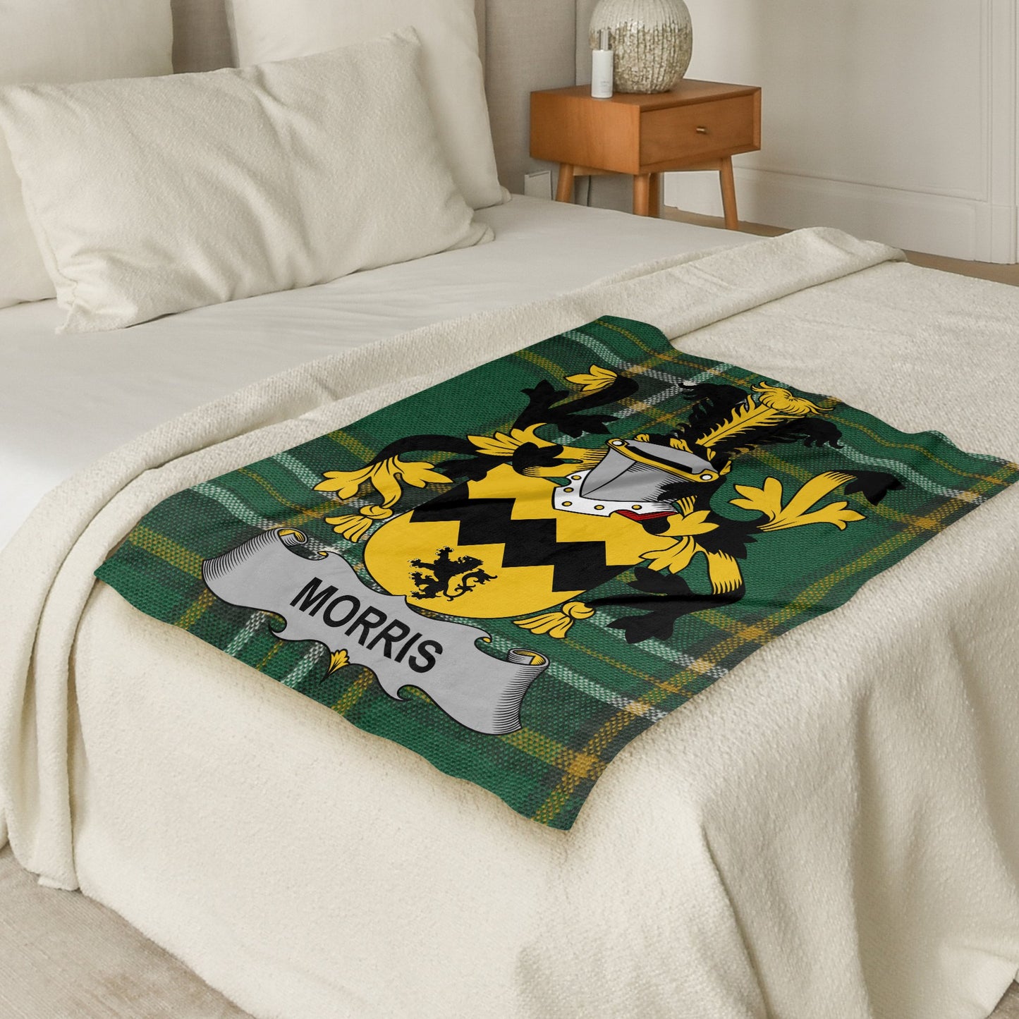 Morris Irish Surname on National Tartan Blanket - Living Stone Gifts