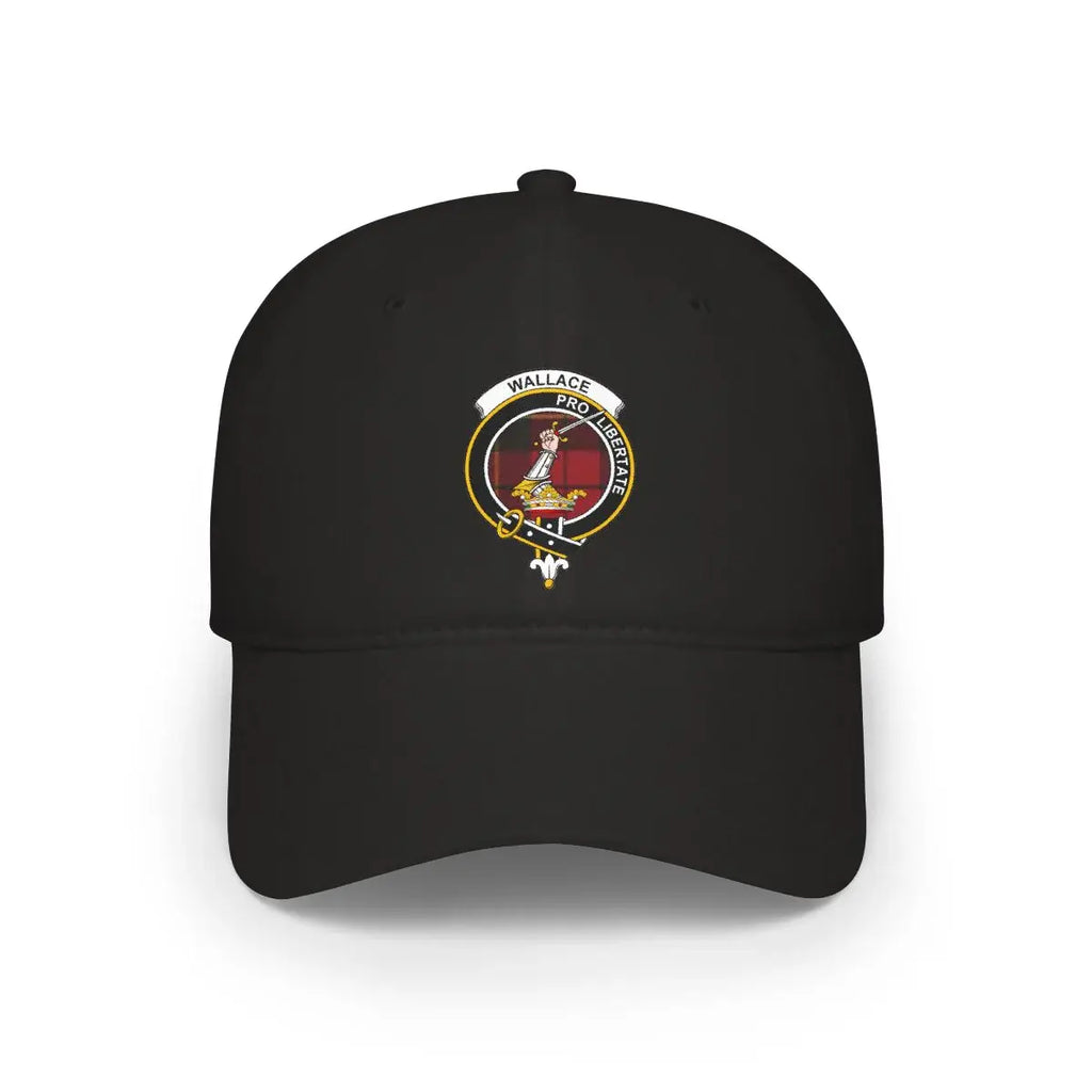 Wallace pro libertate emblem printed black cap — clan crest, front view