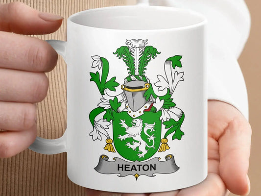 Heaton Surname Irish Family Crest Mug - Celtic Ancestry Gifts
