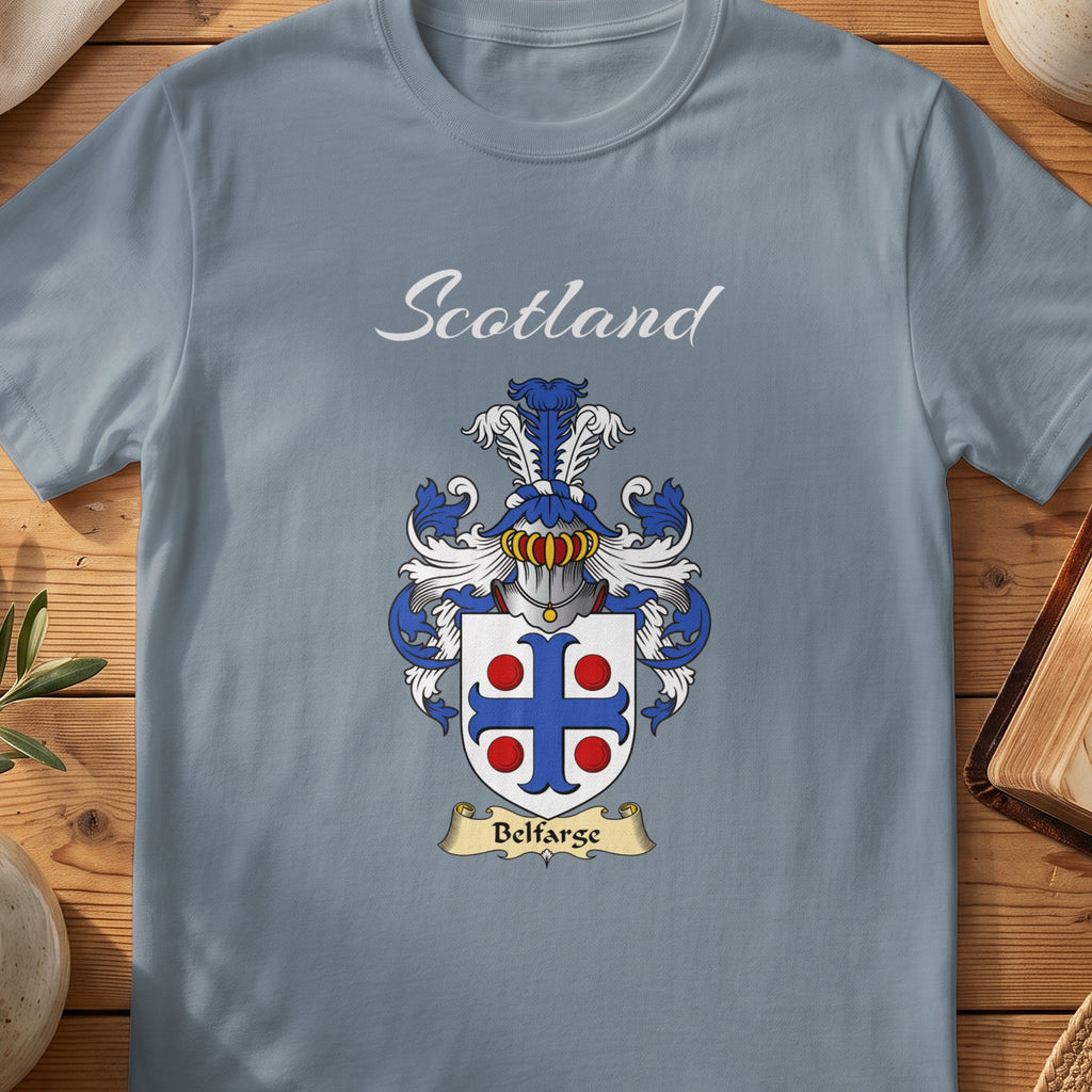 Belfarge Scottish family shield T-shirt in Stone Blue
