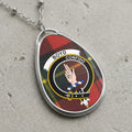 Boyd clan Scottish tartan necklace with clan crest and Confido motto on tartan background