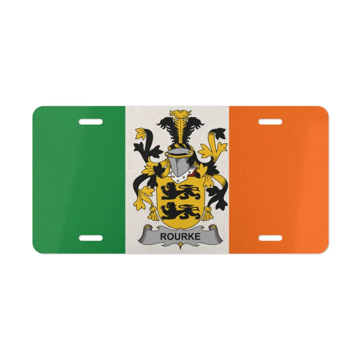 Irish Flag with Rourke Family Crest License Plate product
