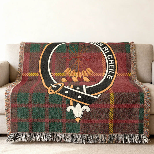 Scottish Clan Crest Green Red Tartan Decorative Blanket
