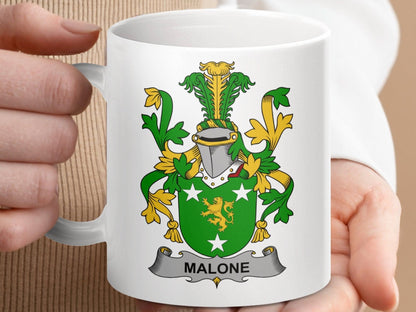 Malone Surname Irish Family Coat of Arms Mug - Celtic Ancestry Gifts