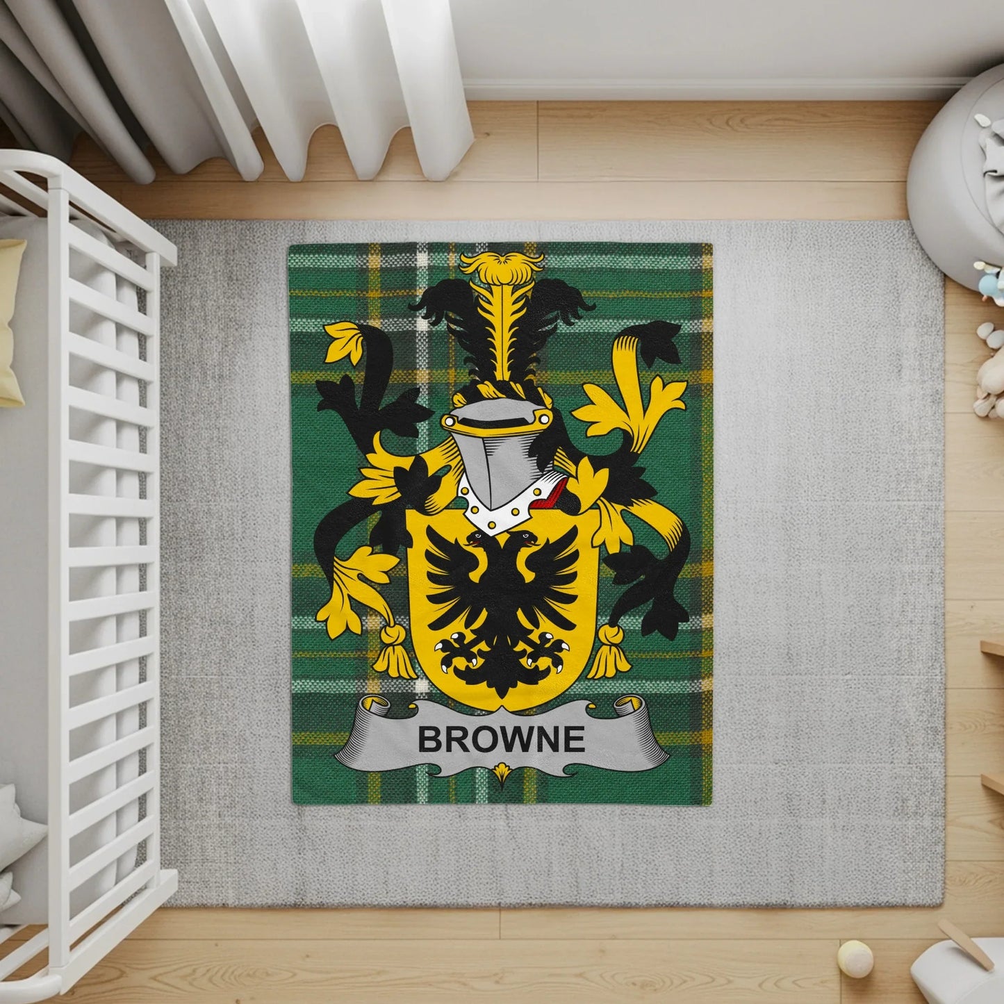 Personalized Green and Yellow Family Crest Rug product