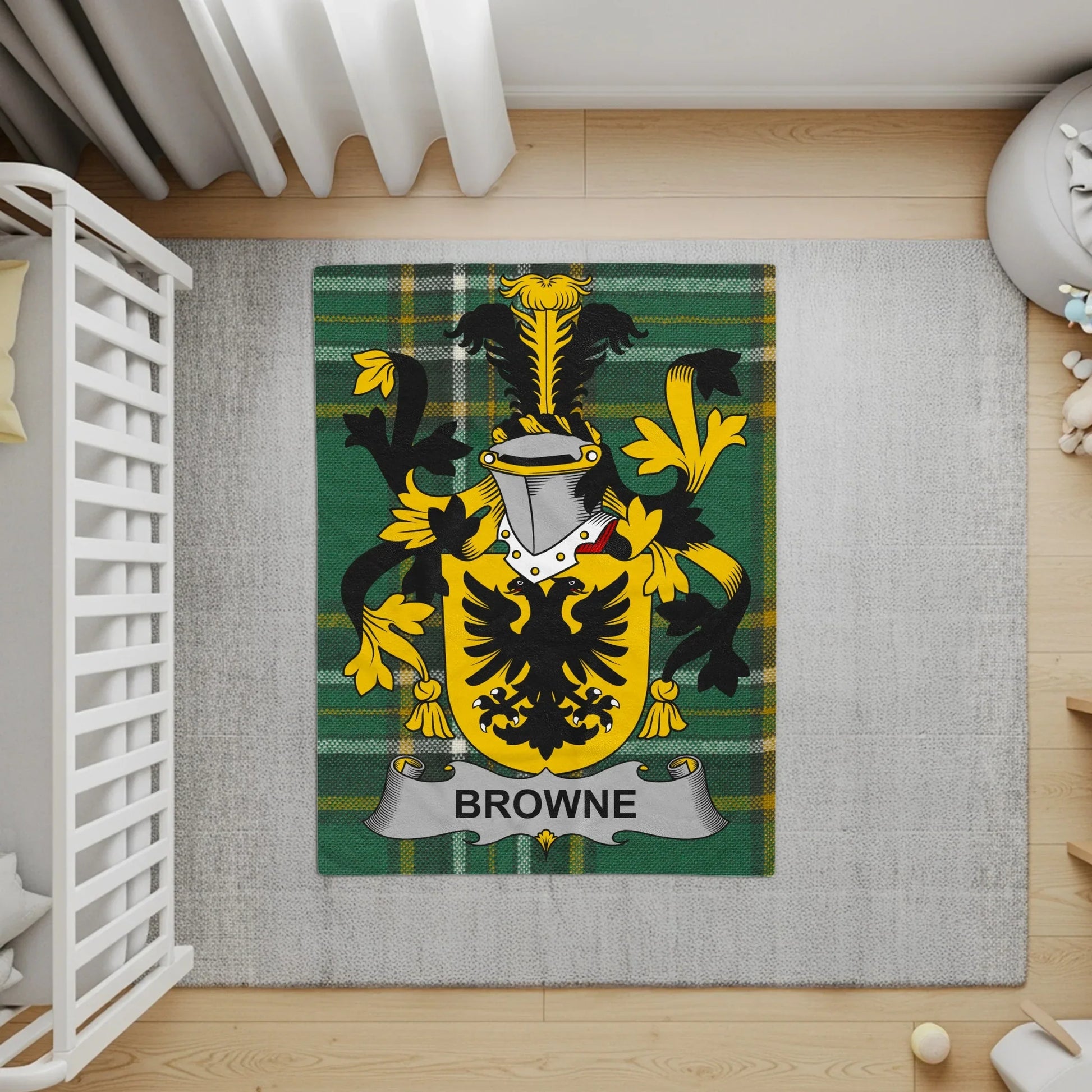 Personalized Green and Yellow Family Crest Rug product