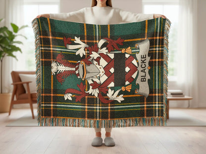 BLACKE Crest Plaid Green Black Orange Blanket product type