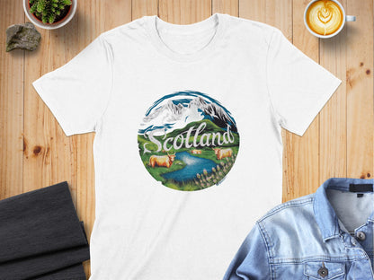 Scenic Scottish Highland Landscape Artwork T-Shirt - Living Stone Gifts