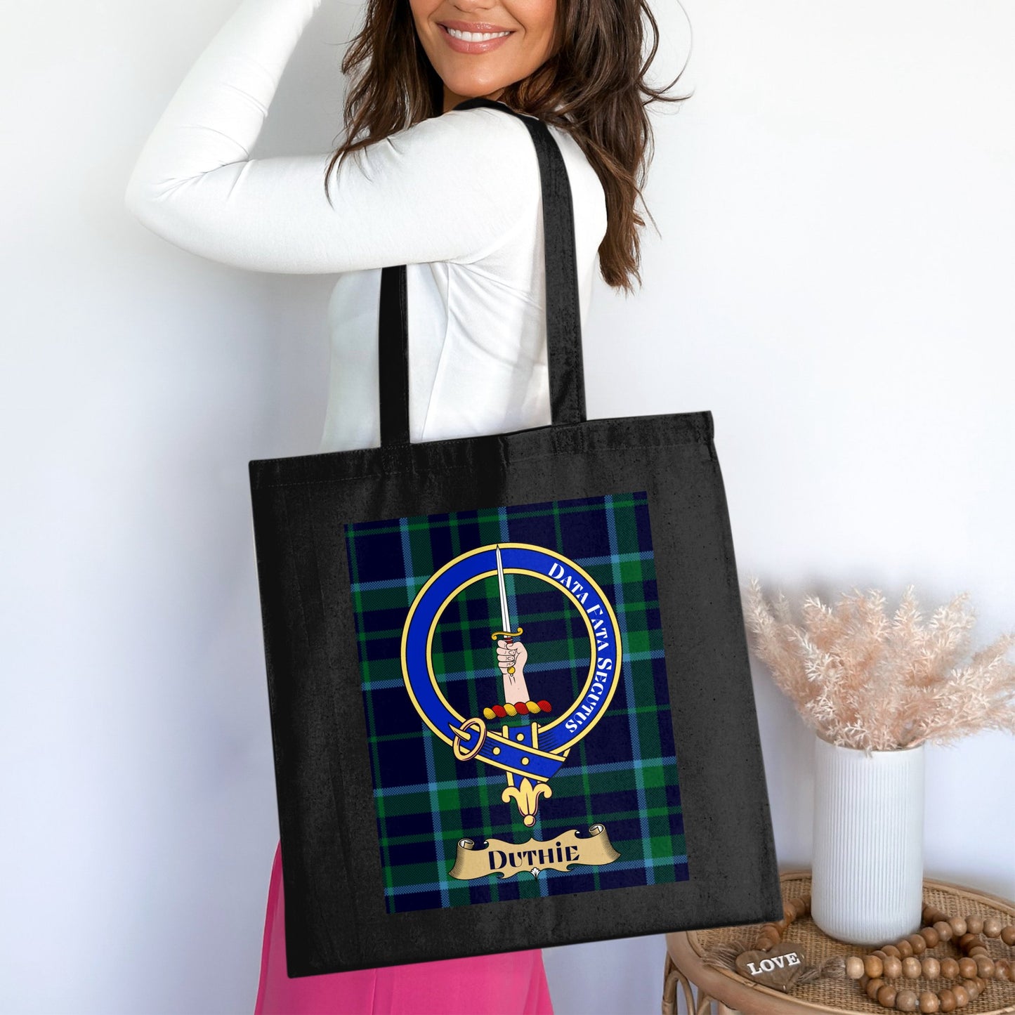 Duthie Scottish Clan Crest Tartan Tote Bag - Living Stone Gifts