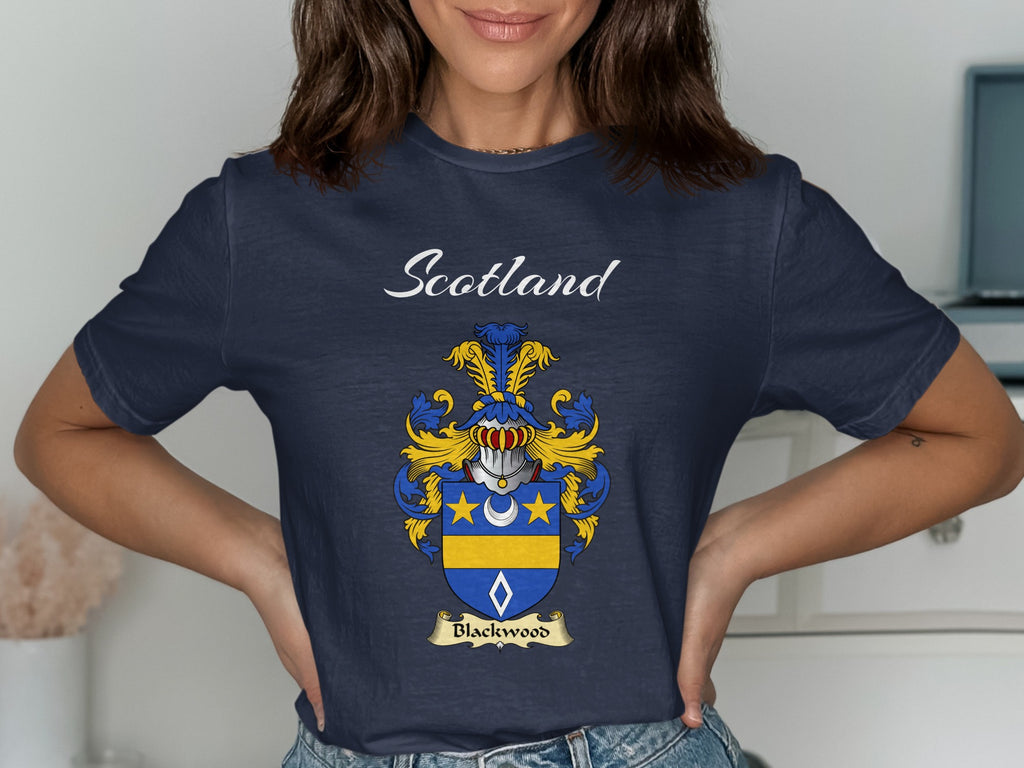 Blackwood Scottish family shield design on Navy T-shirt