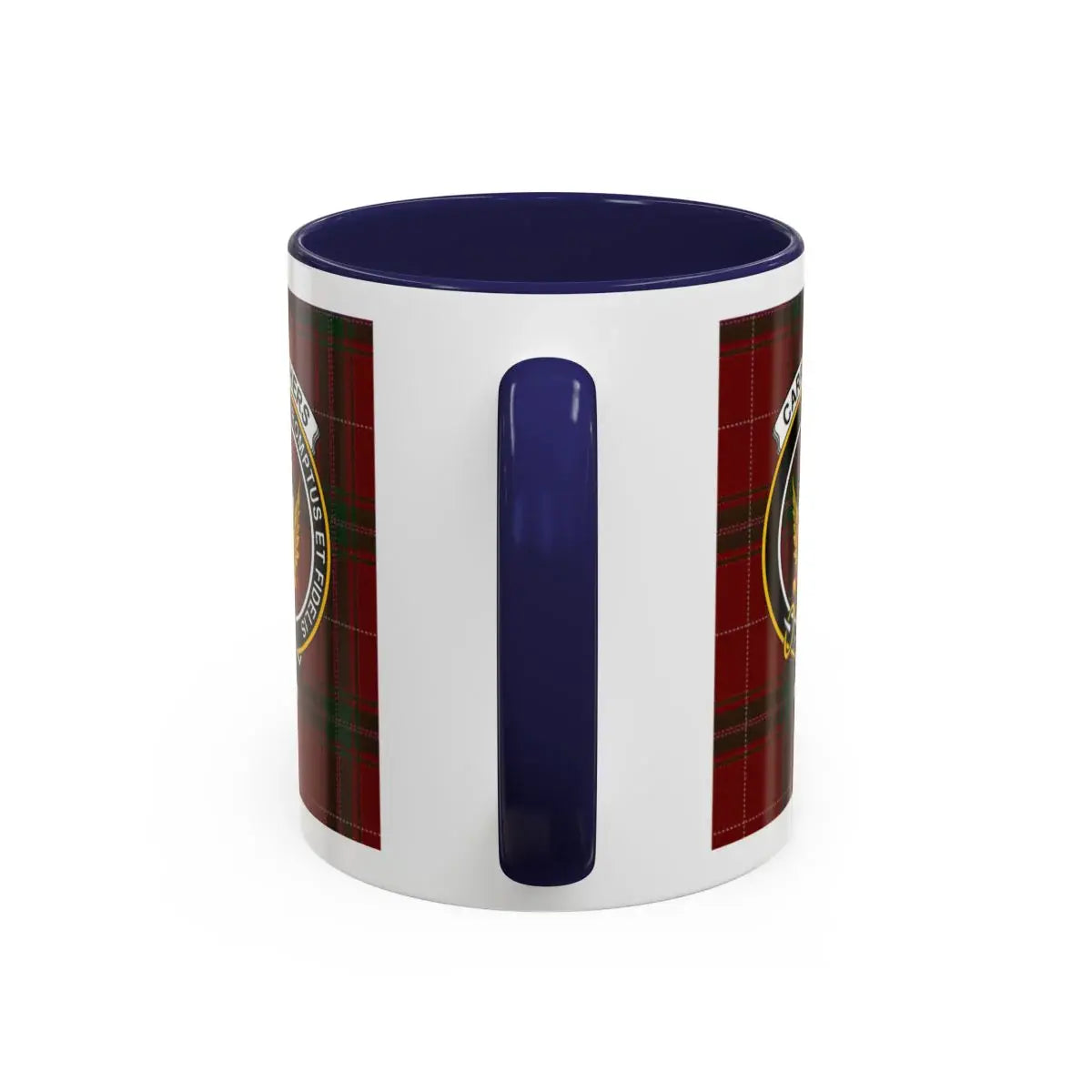 Unique Plaid Design Mug with Navy Blue Handle Mug