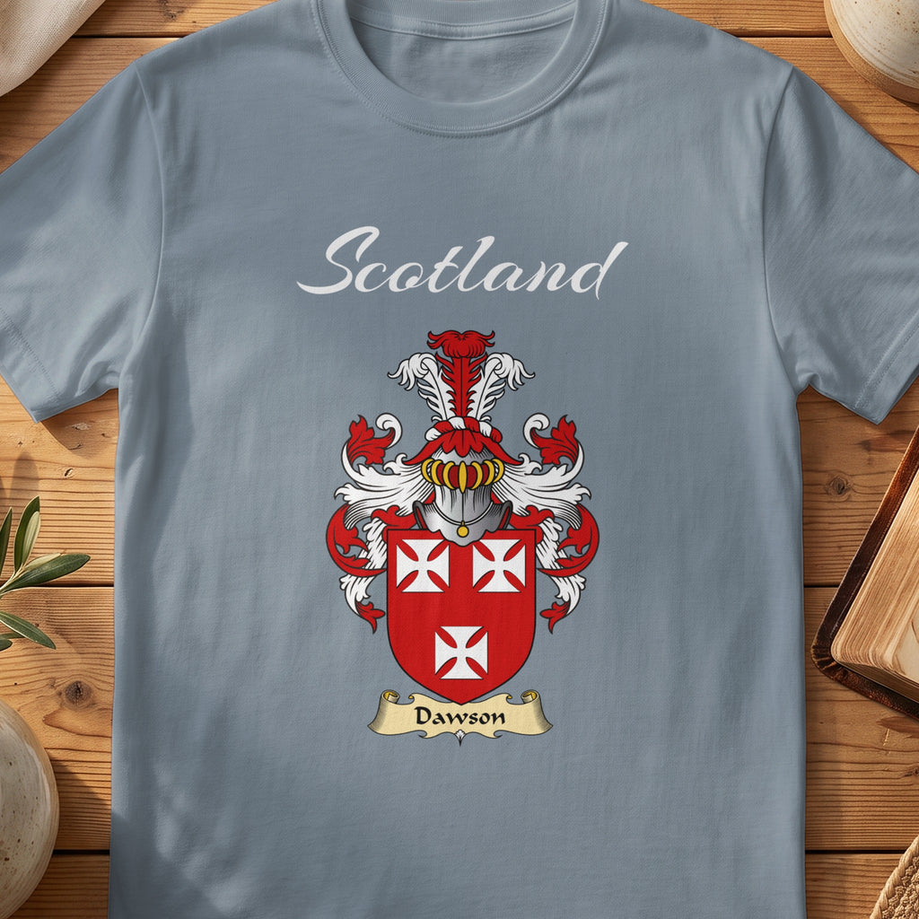 Dawson Scottish family shield T-shirt in Stone Blue