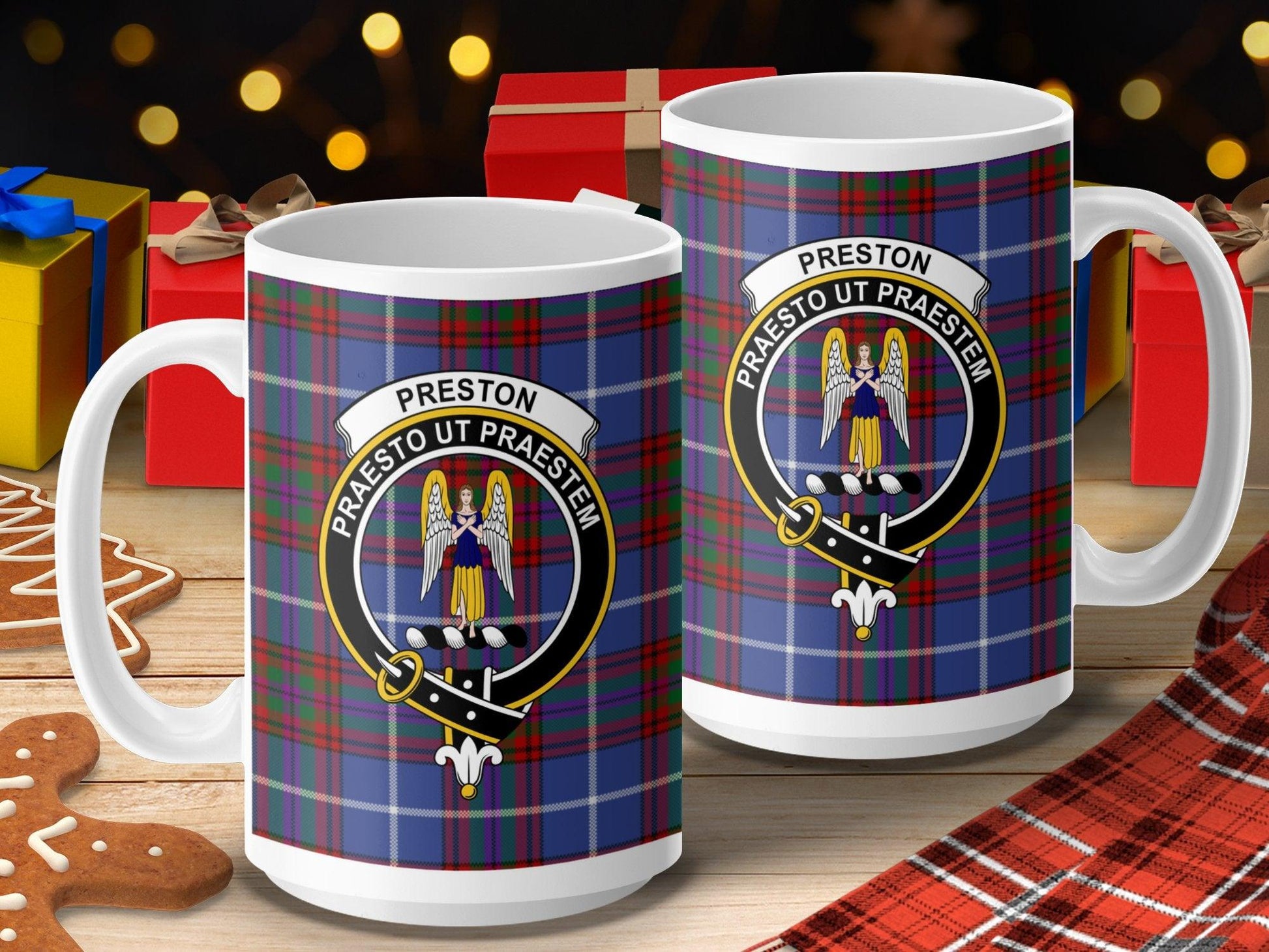 Preston Clan Crest with Tartan Plaid Design Mug - Living Stone Gifts