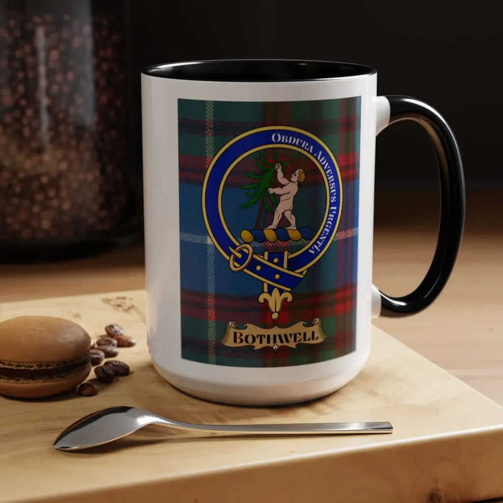 Clan Bothwell Crest Tartan Mug with Black Interior