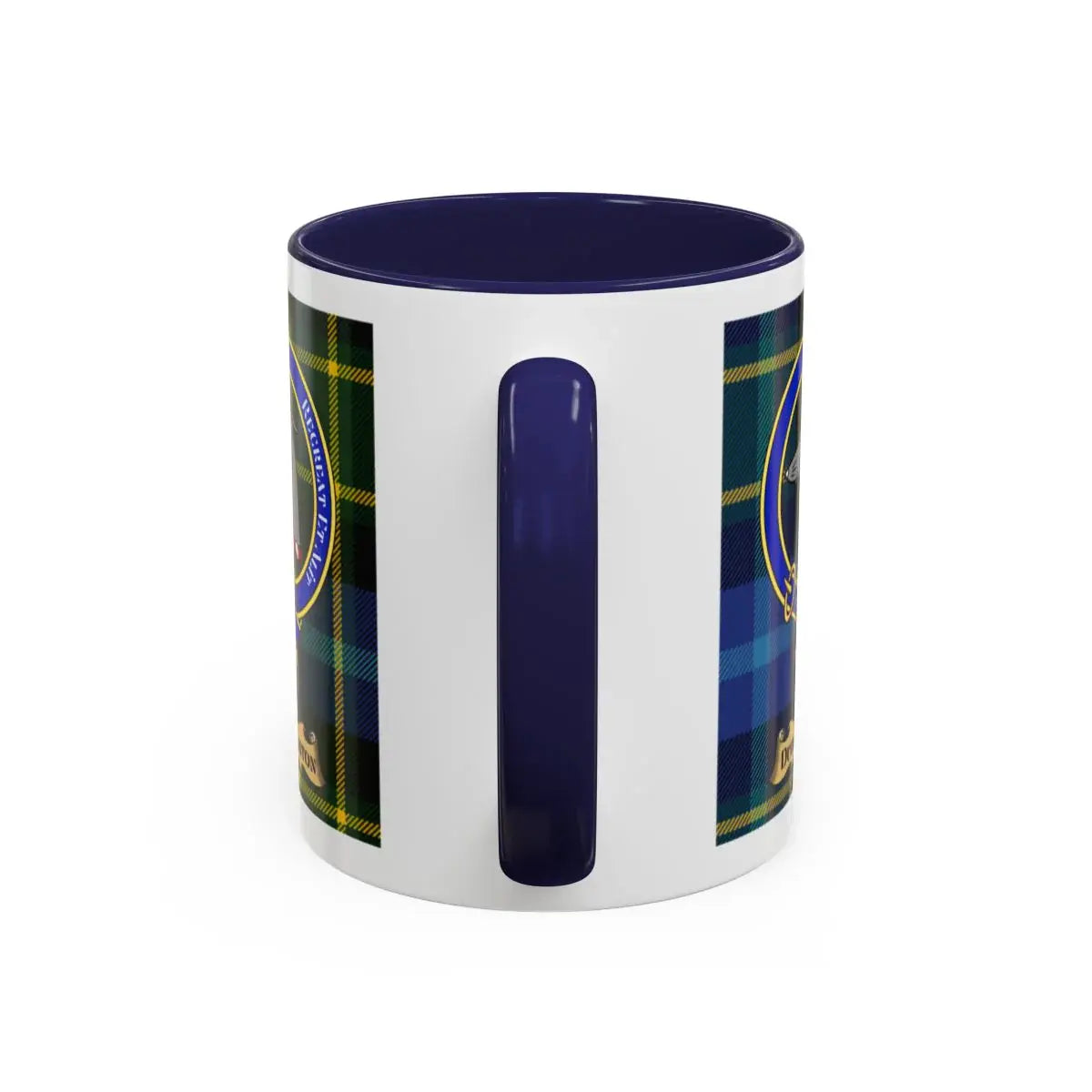Navy Blue Handle Mug with Tartan Design Cup