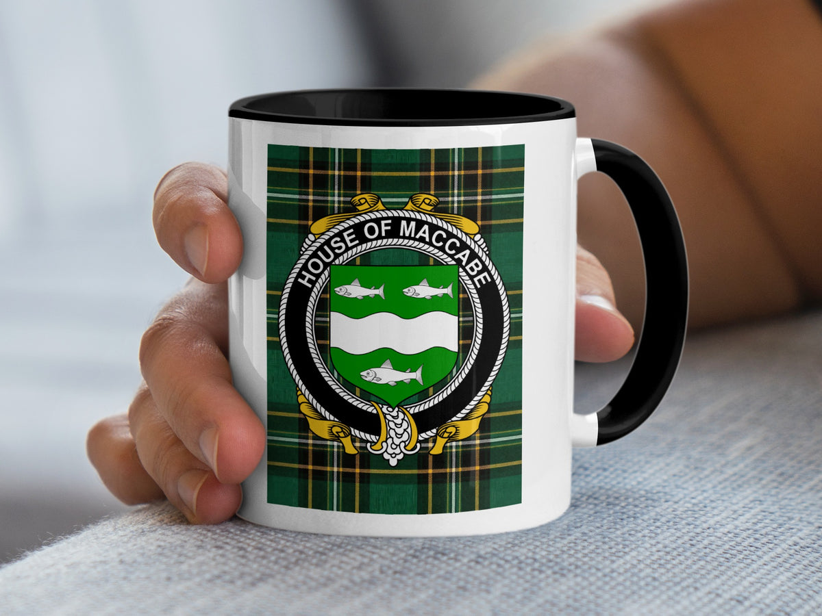 MacCabe Irish National Tartan mug with family crest emblem