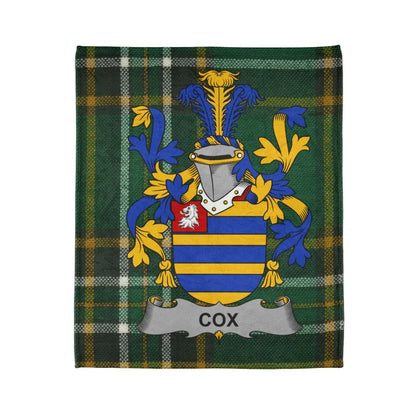 Cox Family Crest on Green Tartan Blanket product