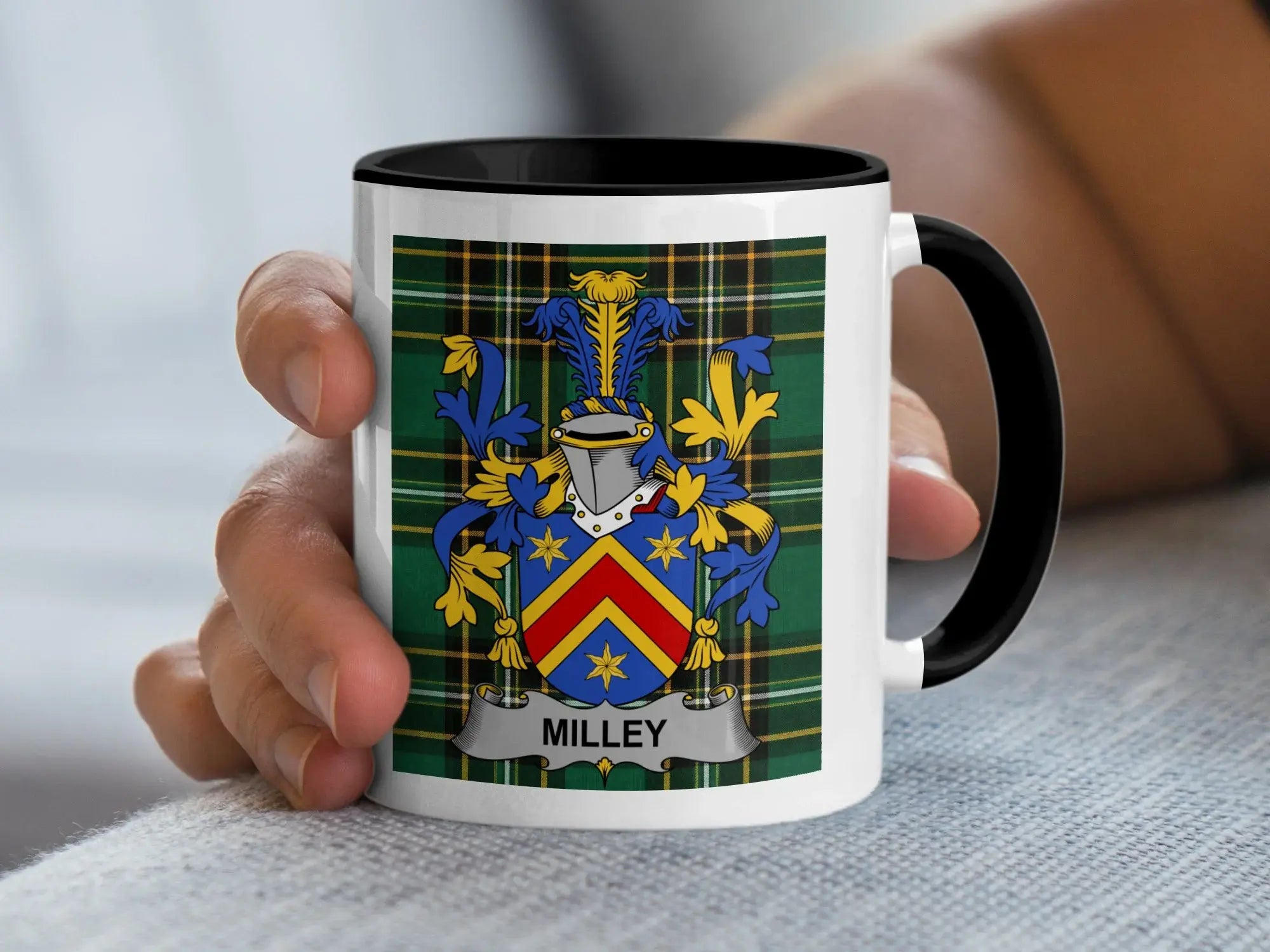 Milley Irish family crest black accent mug