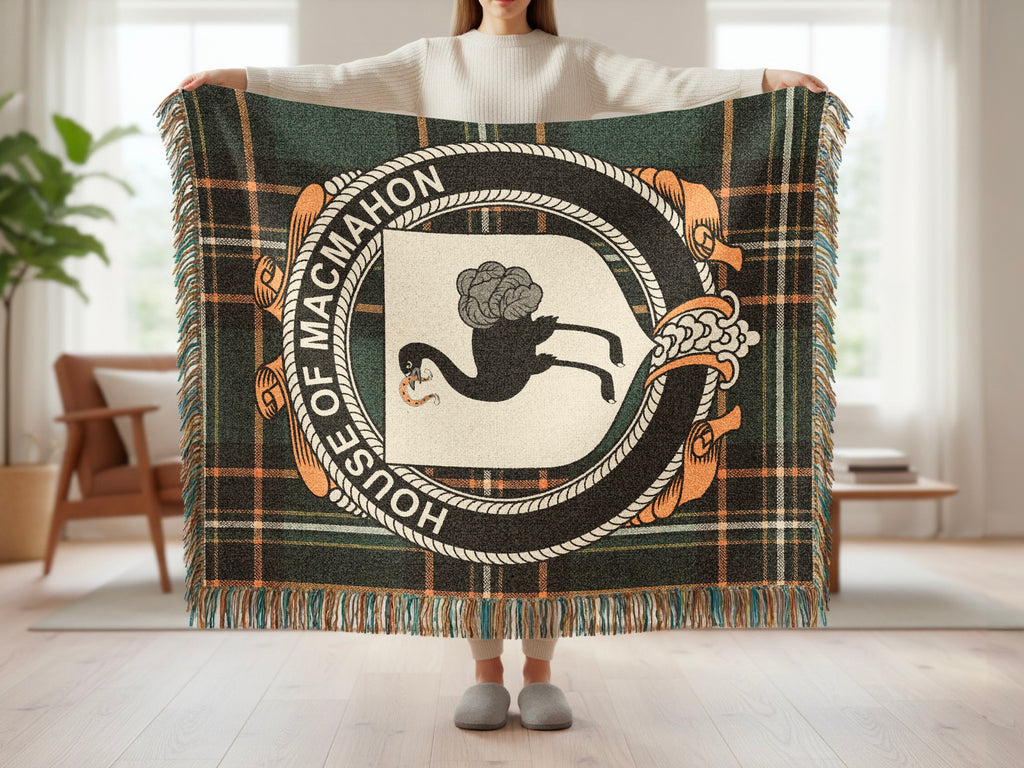 MacMahon surname blanket showing Irish National Tartan woven design