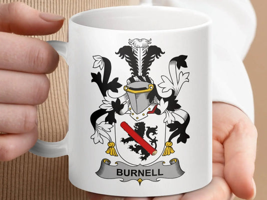 Burnell Family Irish Coat Arms Surname Crest Graphic mug - Celtic Ancestry Gifts